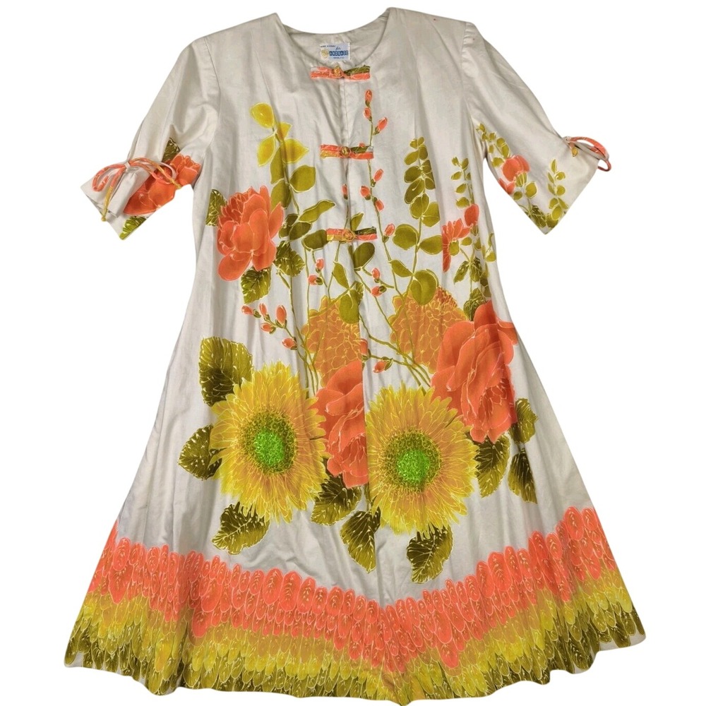 Vintage Andrade Honolulu Hawaii Floral Muumuu Dress Orange Yellow Sunflowers